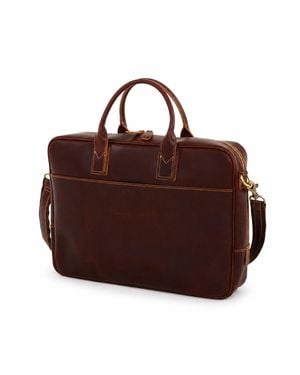 Touri Genuine Leather Minimalist Zip Front Laptop Bag - Brown