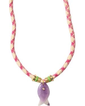 Alexie of Athens Psarou Gemstone Fish Cord Necklace - Red