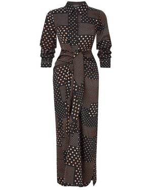 Exquise Regular Shirt Collar Polka Dot Maxi Annis Dress - Black