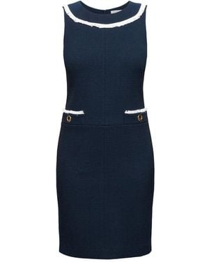 Rumour London Emilia Cotton Tweed Dress With Fringed Neckline - Blue