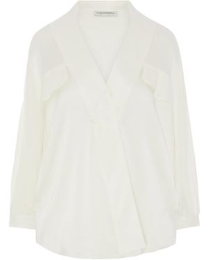 The Summer Edit Jade Sandwashed Silk Sports Luxe Shirt - White