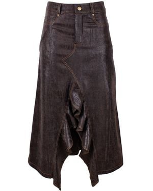 Lalipop Design Ruffled Front Vegan Leather Midi Skirt - Gray