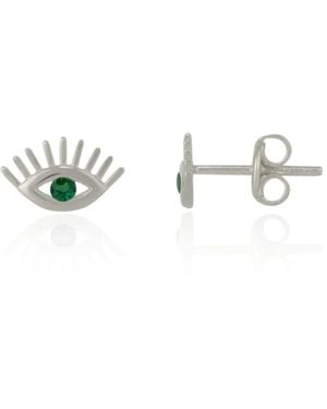 Spero London Emerald Colour Eye Stud Earring Sterling - Metallic