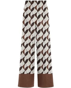 Aloha From Deer Neutrals Brownie Abstract Long Loose Trousers - Natural