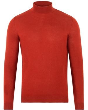 Paul James Knitwear Extra Fine Merino Wool Shaw Mock Turtleneck Jumper - Red