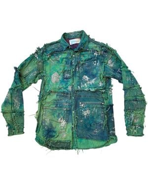 Zasta Studio Wearable Ruins Shredded Denim Colored Shirt A - Green