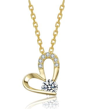 Genevive Jewelry Rachel Glauber Plated With Clear Cubic Zirconia Heart Design Pendant Necklace - Metallic
