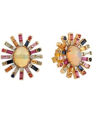Artisan 18K Opal, Multi-Sapphire And Diamond Sunburst Stud Earrings - Metallic