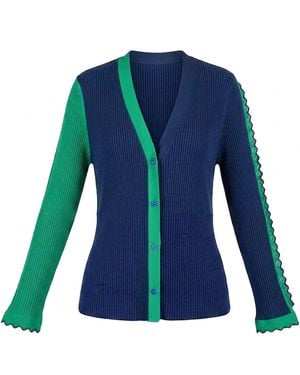 Arto. Lace Trims Rib Short Cardigan - Blue