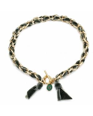 Persia Dona Jewelry Link Chain X Velvet Ribbon Necklace - Metallic