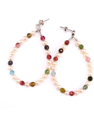 Mineralgems•Studio Tourmaline And Pearl Hoop Earrings - Pink