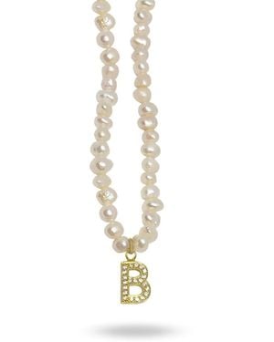 LINYA JEWELLERY Mono Letter Pearl Necklace B - Metallic