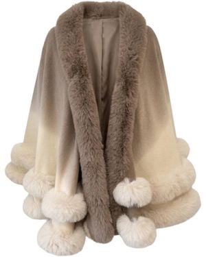 Saachi Ombre Layered Faux Fur Cape Kimono - Brown