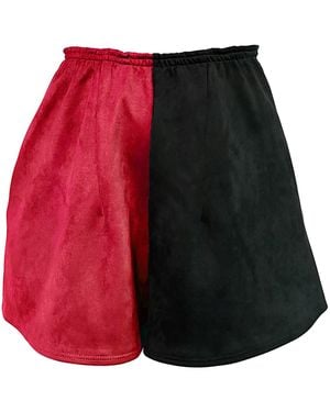 By Noa Rawitz Ultra Suede Color Blocked Short Pant Skirt With Pockets- And - Red