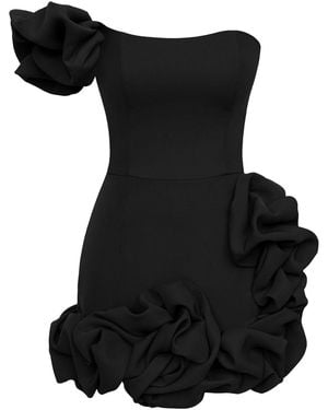 POST MERIDIEM Flounced Bottom One Shoulder Bustier Dress - Black