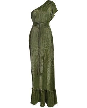 Jennafer Grace Electrum Slink Pleated One-Shoulder Maxi Dress - Green