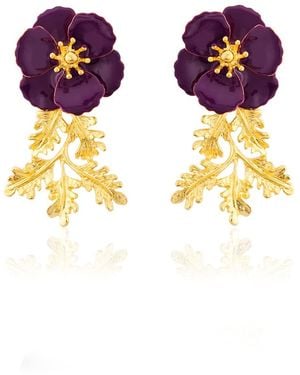 Milou Jewelry Leafy Blossom Flower Earrings - Purple