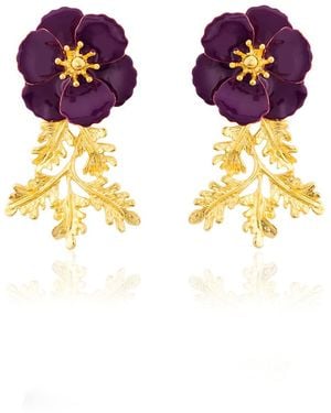 Milou Jewelry Leafy Blossom Flower Earrings - Purple