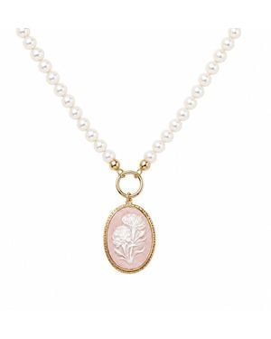 Vintouch Italy Dahlia Cameo Necklace With Pearls - Metallic
