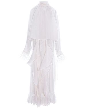 concept A trois Set: Cap And Long, Off Shoulder, Wide Dress With Cascading Ruffles - White