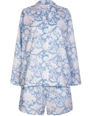NoLoGo-chic Hand Block Printed Cotton Shorts Pj Set Cotton De Nimes - Blue