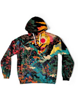 Aloha From Deer Japanese Heron Oversize Hoodie - Green
