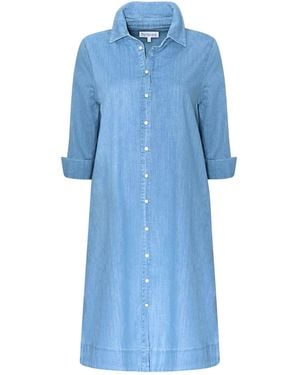 Perlavera Grace Light Washing Denim Three Quarter Sleeve Length Missy Fit Midi Dress - Blue