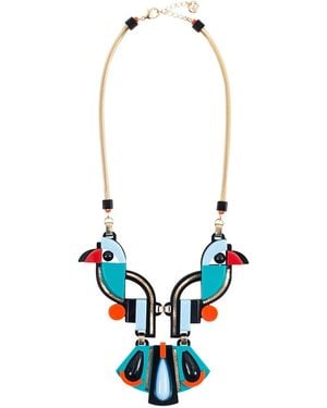 Gissa Bicalho Handmade Acrylic Necklace Birds - Green