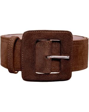 BeltBe Suede Square Buckle Belt - Brown