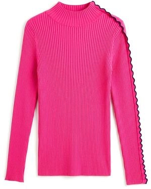 Arto. Two Tones Ribs Mock Neck Top - Pink
