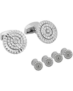 Tateossian Palladium Plated Diamond Giza Round Stud Set - Metallic