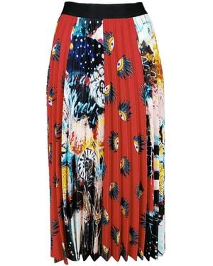 Lalipop Design Multi-colour & Print Pleated Midi Skirt - Red