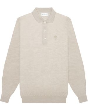 PLACE OF ELMS Neutrals Hazelnut Amalfi Long Sleeve Polo - White