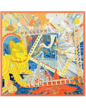 Pig, Chicken & Cow Alice Silk Scarf - Blue