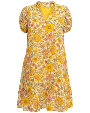 Niza Printed Short Dress With Ruffle - Yellow