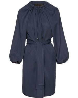 Conquista Belted Tencel Dress With Pockets - Blue
