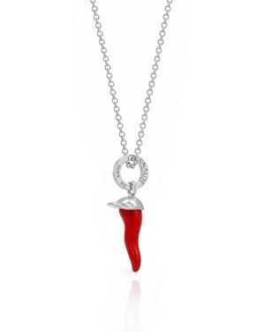 Unaloe Sterling Cornicello Pendant Necklace With Polished Cap - Red