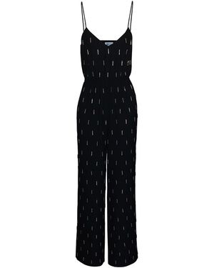 2KStyle Manhattan Wide-Leg Crystal Hand-Embellished Crepe Jumpsuit - Black