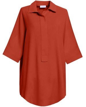 Perlavera Pinoly Brique Hidden Placket Three Quarter Sleeve Tunic - Red