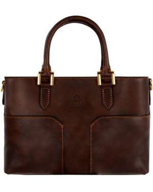 Time Resistance Leather Handbag Shoulder Bag - Brown