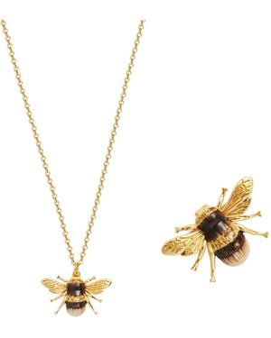Fable England Bee Necklace & Brooch Set - Metallic