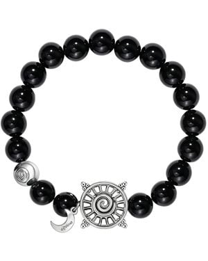 Aurozia Three Charms Solar Meridian Plated Sundial And The Sun Coin Agate Beaded Bracelet L - Black