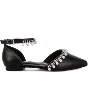 Rag & Co Aouva Rhinestone & Pearl Ankle Strap Flat Sandals - Black