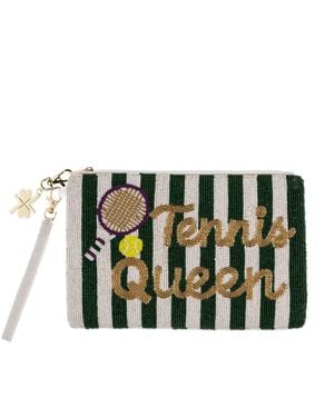 Laines London Tennis Queen Hand Beaded Pouch - Green