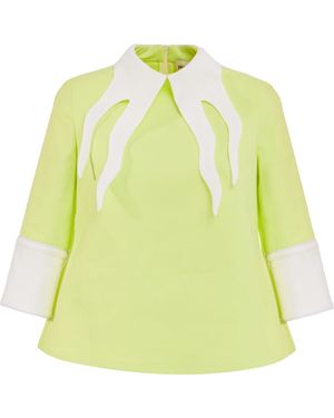 Julia Allert Semi-Formal Blouse With Double Contrasting Details Light Lime - Yellow