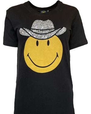 Any Old Iron Smiley Beaded Cowboy T-Shirt - Black