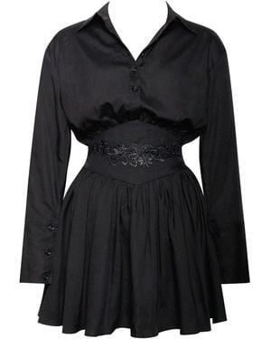 Miss Circle New York Jamila Shirt Mini Dress With Embroidered Waist Detail - Black