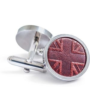 N'damus London Coronation Regent Chestnut Leather & Rhodium Cufflinks - Multicolour