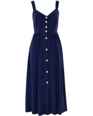 Louche Clover Linen Mix Midi Sundress - Blue