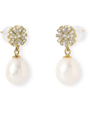Pearls of the Orient Online Stella Snowflake Sparkle Drop Earrings With Cultured Freshwater Pearls - Metallic